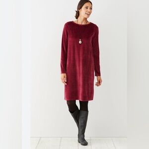 Pure Jill Long Sleeve A-Line Dress Medium HuckleBerry Velvet Velour Pockets